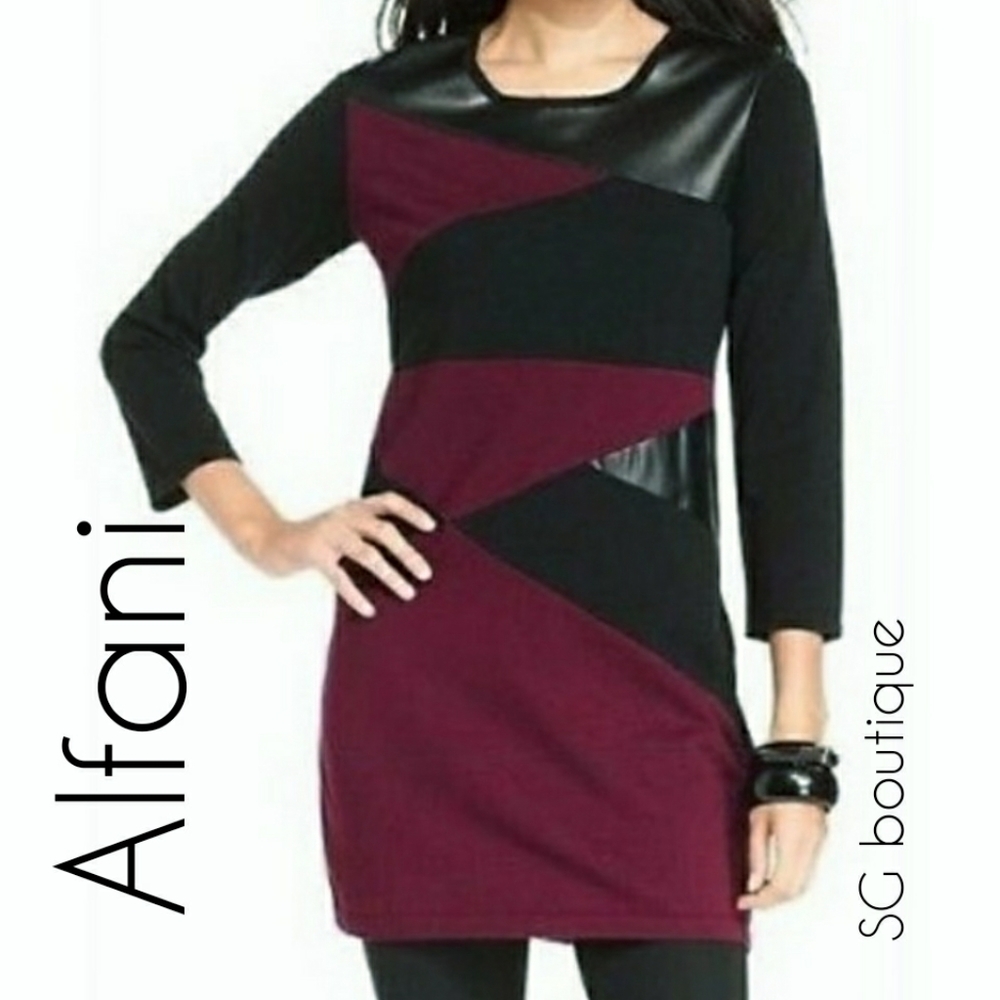 🆕⭐Alfani plum black leather sweater tunic dress